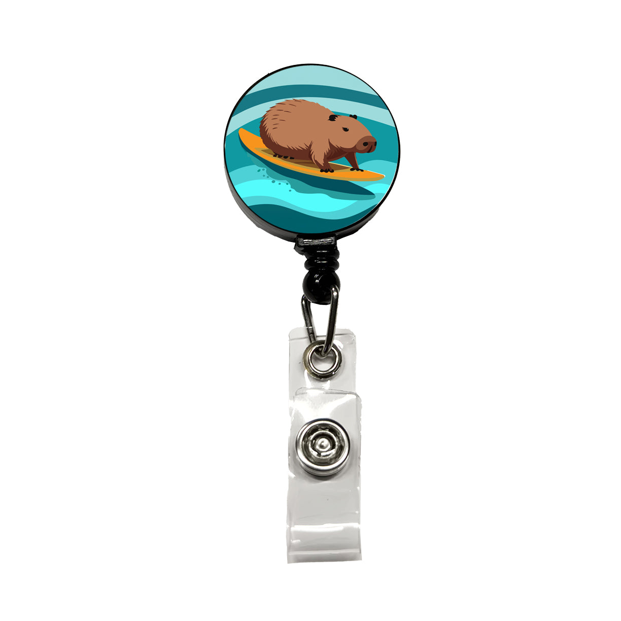 Capybara Surfing Surfer Ocean Funny Retractable ID Key Card Name Tag Badge Holder with Clip