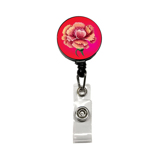Carnation Flower Watercolor Retractable ID Key Card Name Tag Badge Holder with Clip