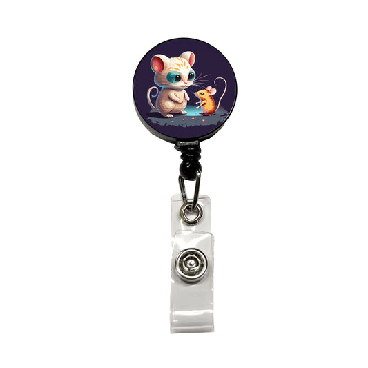 Cat and Mouse Playing Retractable ID Key Card Name Tag Badge Holder with Clip