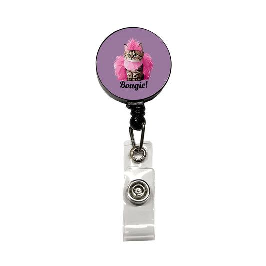 Cat Bougie Funny Pink Feather Boa Retractable ID Key Card Name Tag Badge Holder with Clip