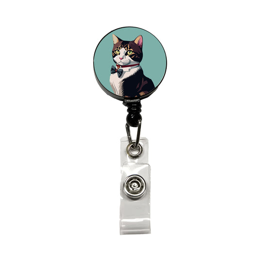 Cat Fancy with Bowtie Retractable ID Key Card Name Tag Badge Holder with Clip