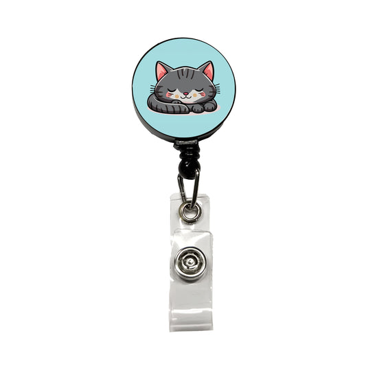 Cat Gray Sleeping Retractable ID Key Card Name Tag Badge Holder with Clip