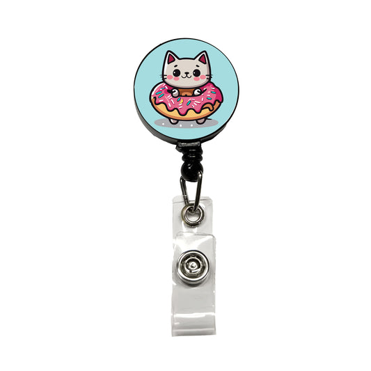 Cat Kawaii Cute in Donut Retractable ID Key Card Name Tag Badge Holder with Clip