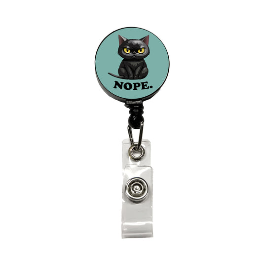 Cat Nope Funny Black Retractable ID Key Card Name Tag Badge Holder with Clip