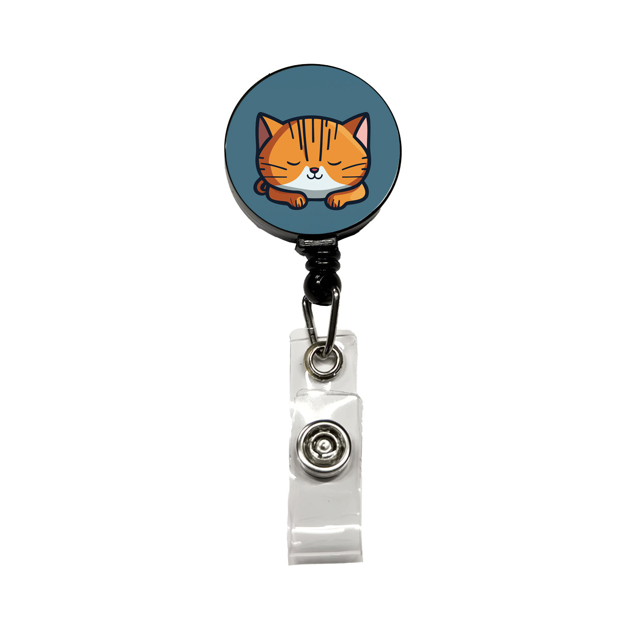 Cat Orange White Sleeping Retractable ID Key Card Name Tag Badge Holder with Clip