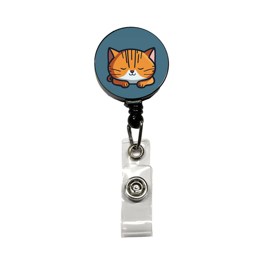 Cat Orange White Sleeping Retractable ID Key Card Name Tag Badge Holder with Clip