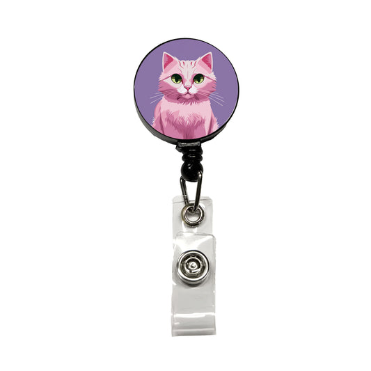 Cat Pink Retractable ID Key Card Name Tag Badge Holder with Clip