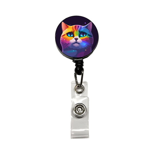 Cat Rainbow in Space Stunning Retractable ID Key Card Name Tag Badge Holder with Clip