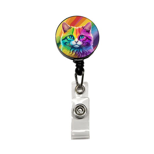 Cat Rainbow Retractable ID Key Card Name Tag Badge Holder with Clip