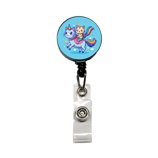 Cat Riding Caticorn Unicorn Funny Retractable ID Key Card Name Tag Badge Holder with Clip