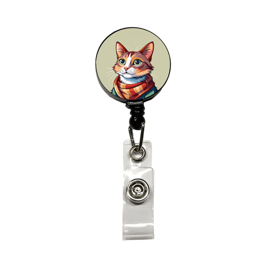 Cat Wearing Scarf Retractable ID Key Card Name Tag Badge Holder with Clip