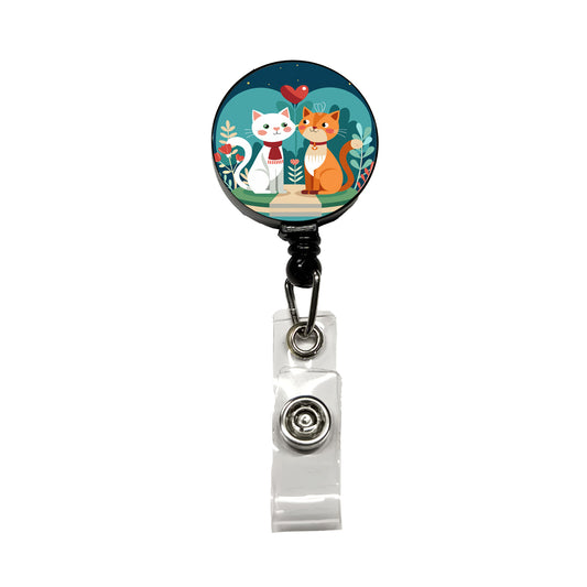 Cats in Love Anniversary Wedding Valentines Day Retractable ID Key Card Name Tag Badge Holder with Clip