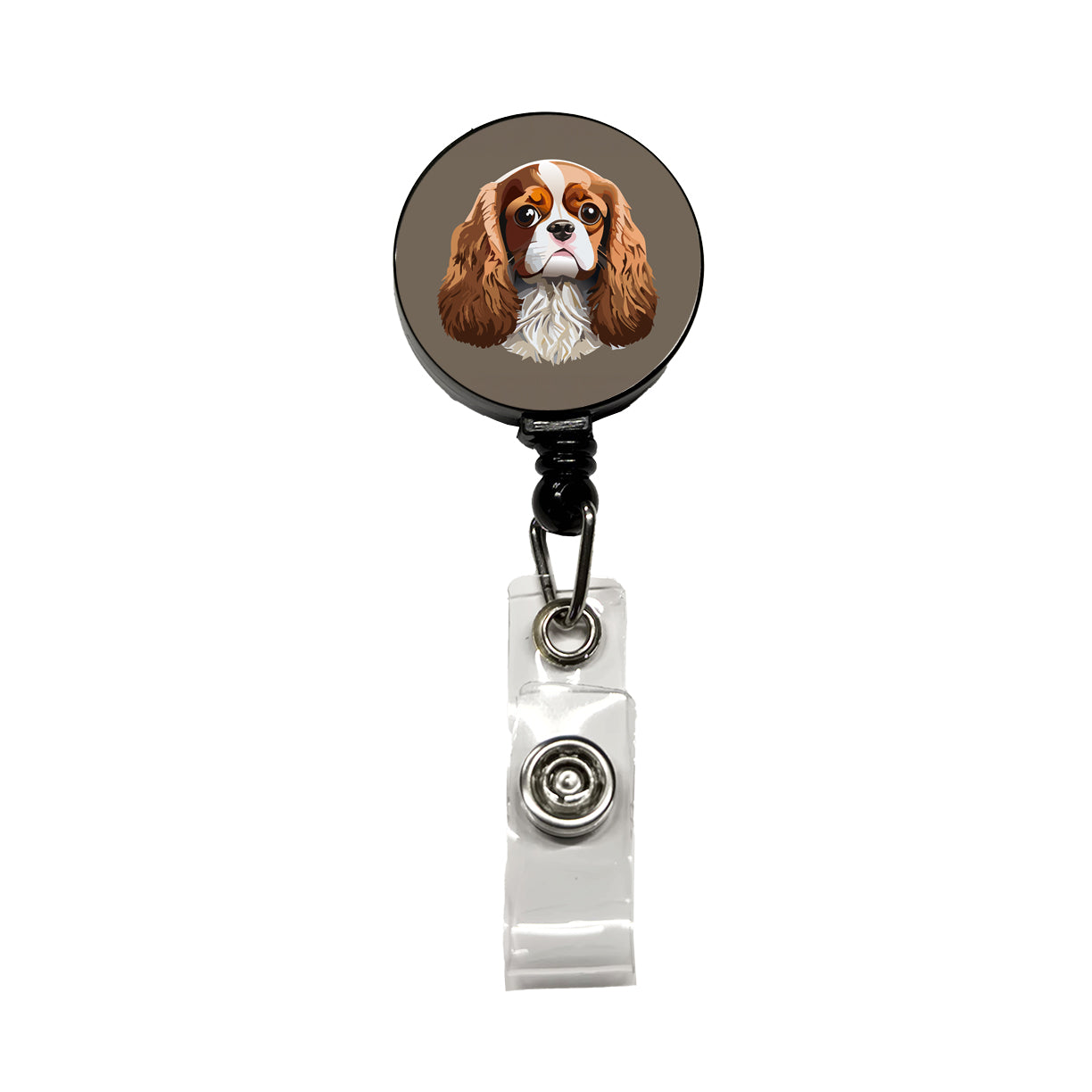 Cavalier King Charles Spaniel Dog Face Retractable ID Key Card Name Tag Badge Holder with Clip