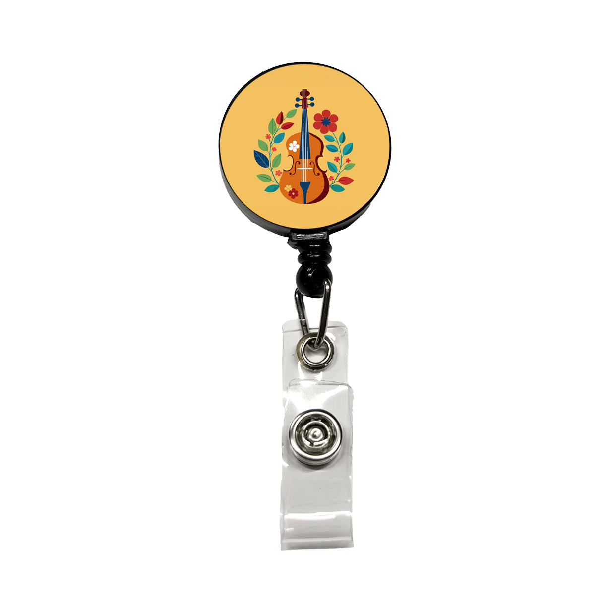 Cello Floral Motif Music Retractable ID Key Card Name Tag Badge Holder with Clip
