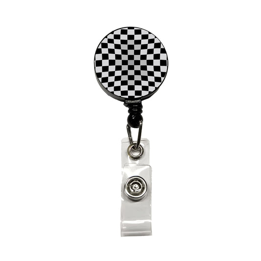 Checkered Flag Black White Retractable ID Key Card Name Tag Badge Holder with Clip