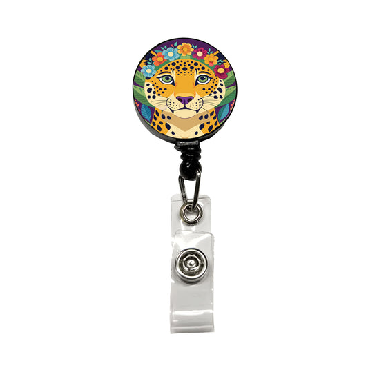 Cheetah Head Floral Flowers Retractable ID Key Card Name Tag Badge Holder with Clip