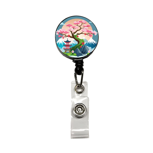 Cherry Blossom Tree Japanese Garden Retractable ID Key Card Name Tag Badge Holder with Clip