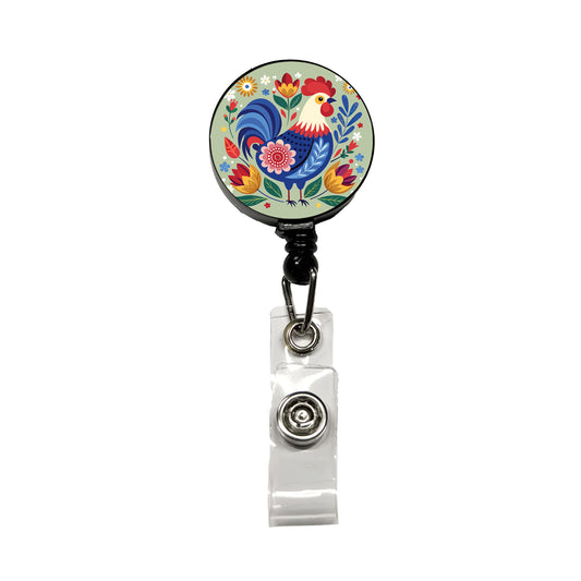 Chicken Rooster Floral Flowers Retractable ID Key Card Name Tag Badge Holder with Clip