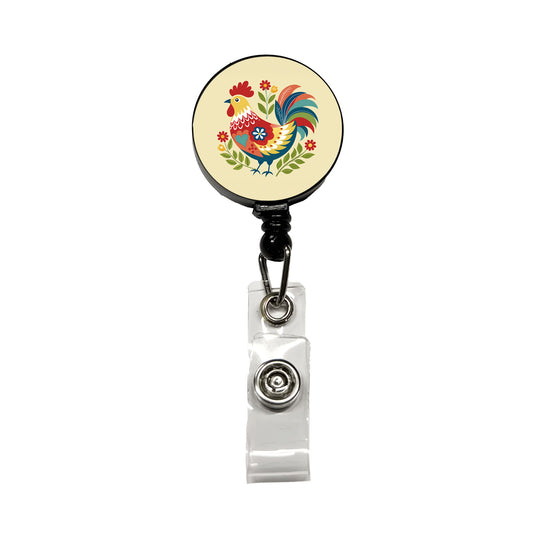 Chicken Rooster Flowers Retractable ID Key Card Name Tag Badge Holder with Clip