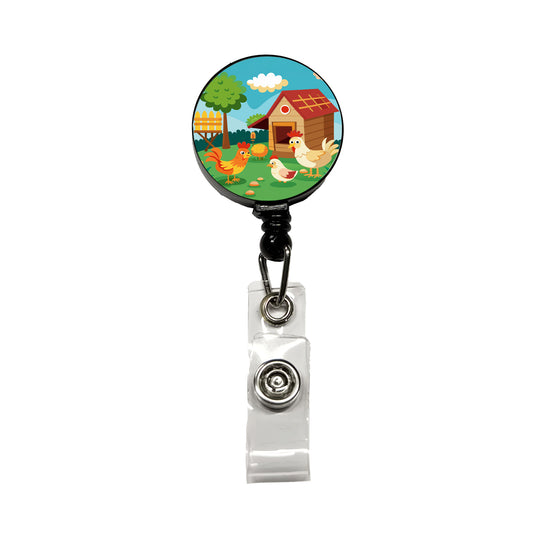 Chickens and Coop Cute Retractable ID Key Card Name Tag Badge Holder with Clip