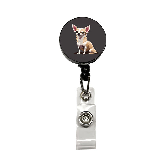 Chihuahua Dog Sitting Retractable ID Key Card Name Tag Badge Holder with Clip