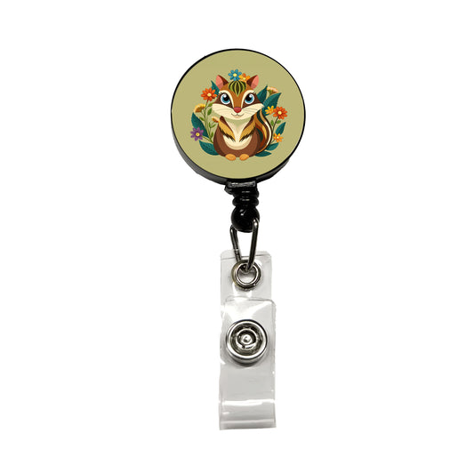 Chipmunk Floral Flowers Retractable ID Key Card Name Tag Badge Holder with Clip