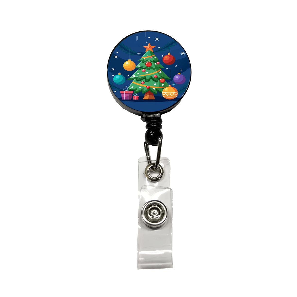Christmas Tree and Ornaments Modern Retractable ID Key Card Name Tag Badge Holder with Clip