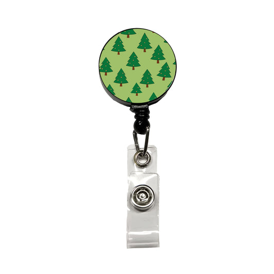 Christmas Trees Green Pattern Retractable ID Key Card Name Tag Badge Holder with Clip