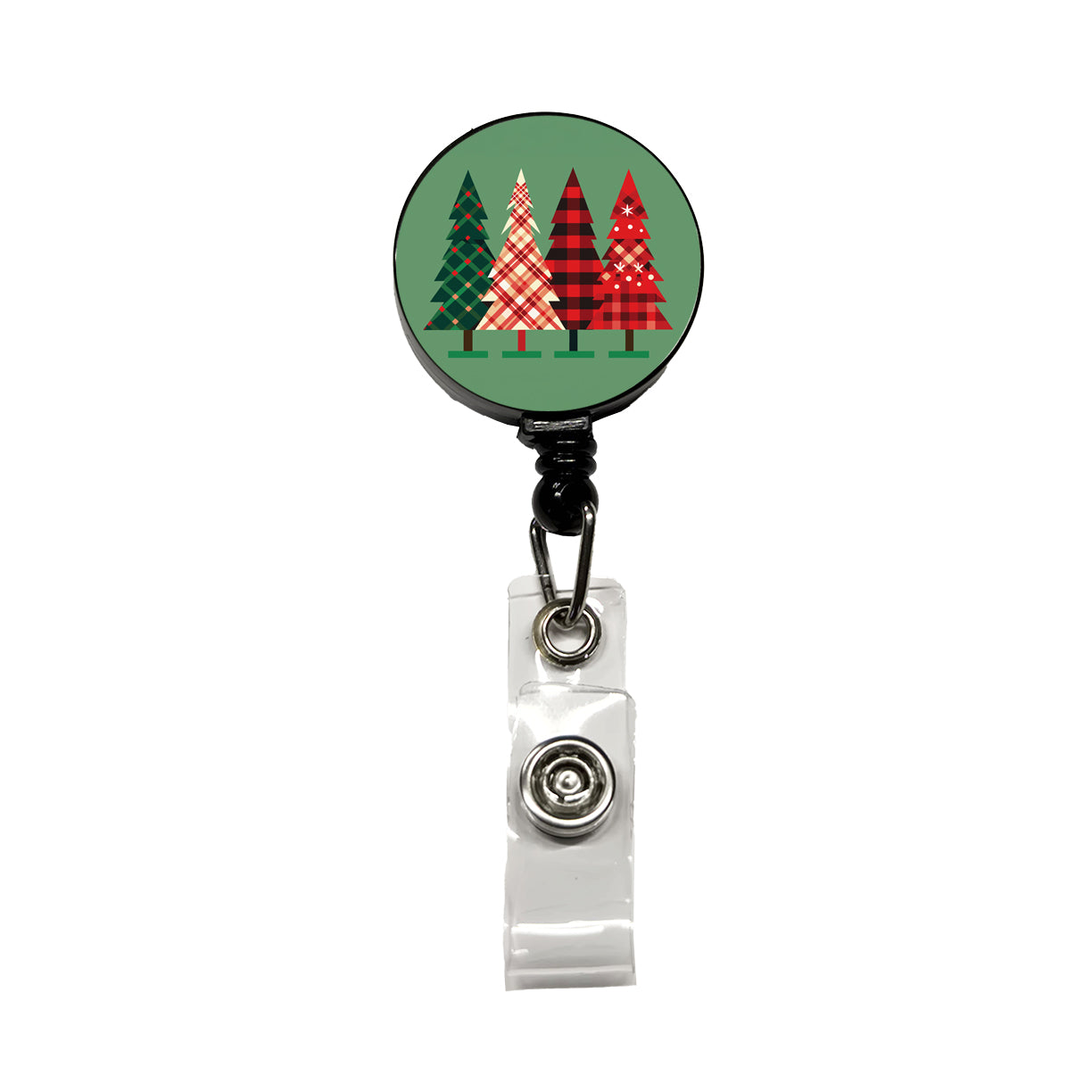 Christmas Trees Plaid Modern Cute Retractable ID Key Card Name Tag Badge Holder with Clip