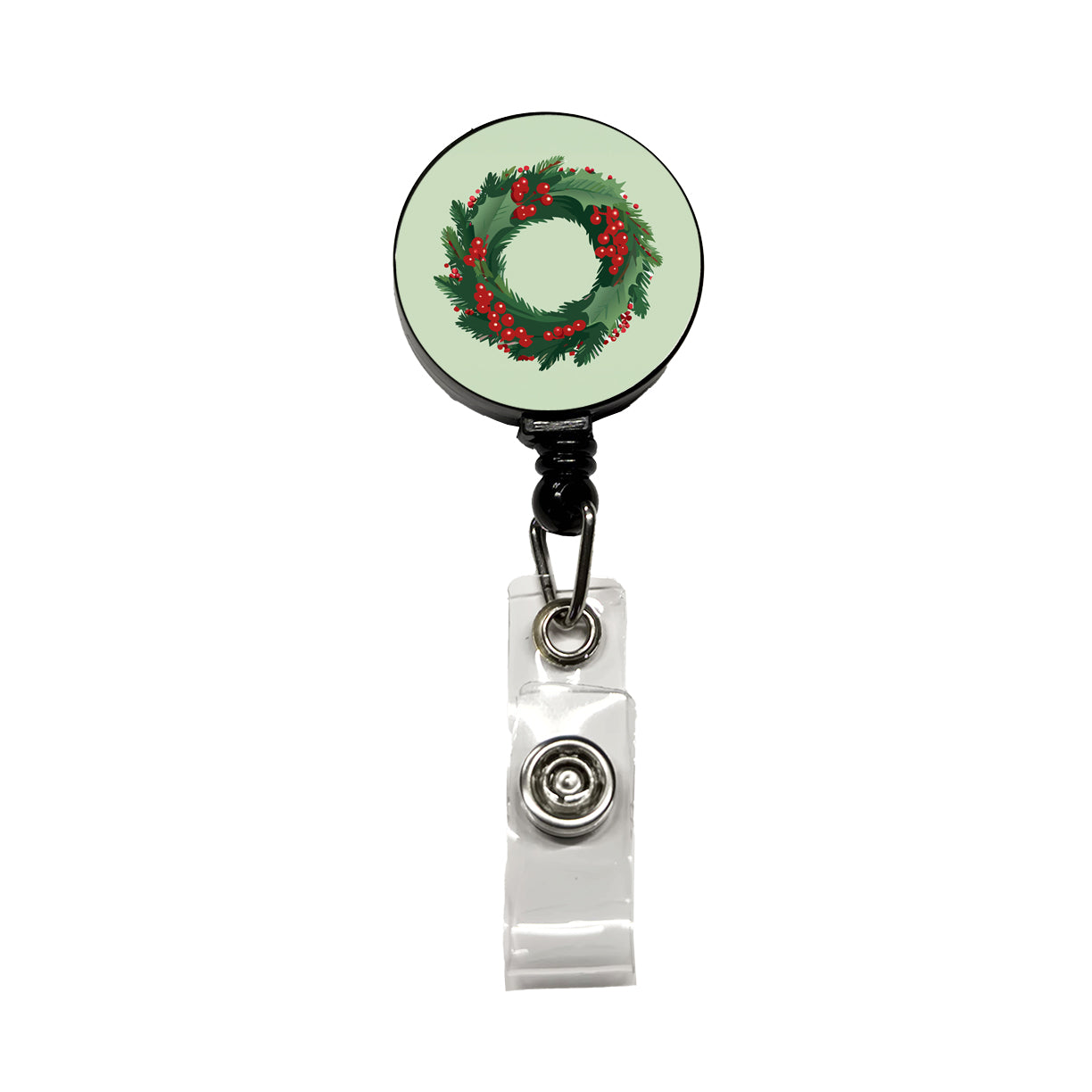 Christmas Wreath Holly Retractable ID Key Card Name Tag Badge Holder with Clip