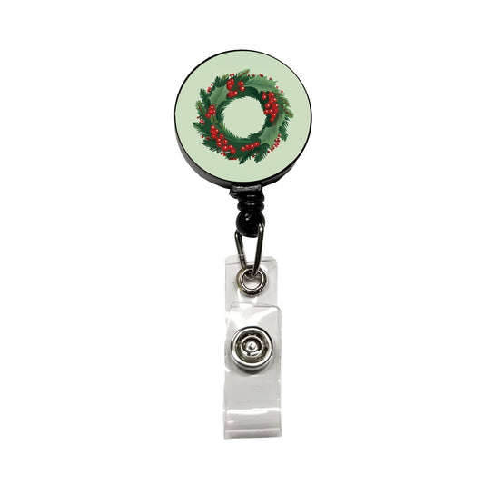 Christmas Wreath Holly Retractable ID Key Card Name Tag Badge Holder with Clip