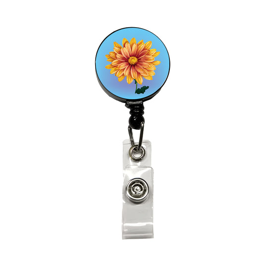 Chrysanthemum Mum Flower Yellow Watercolor Retractable ID Key Card Name Tag Badge Holder with Clip