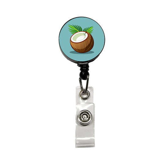 Coconut with Leaves Tropical Fruit Retractable ID Key Card Name Tag Badge Holder with Clip