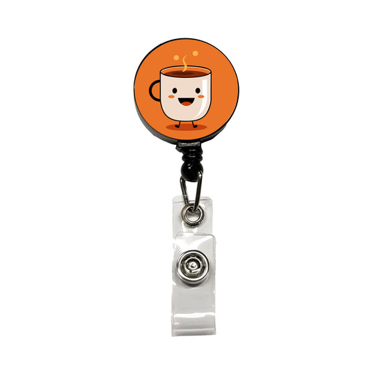 Coffee Mug Cup Smiling Happy Retractable ID Key Card Name Tag Badge Holder with Clip