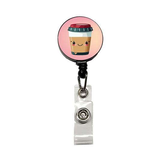 Coffee Travel Mug Smiling Retractable ID Key Card Name Tag Badge Holder with Clip