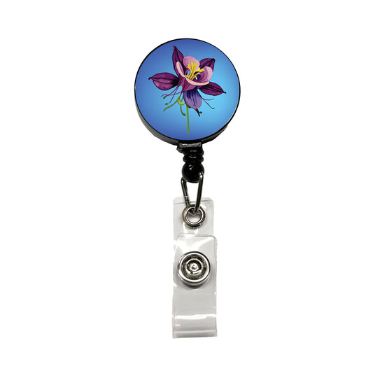 Columbine Flower Watercolor Purple Retractable ID Key Card Name Tag Badge Holder with Clip
