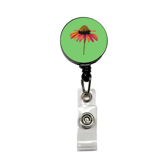 Coneflower Flower Watercolor Retractable ID Key Card Name Tag Badge Holder with Clip