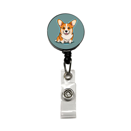 Corgi Dog Sitting Retractable ID Key Card Name Tag Badge Holder with Clip