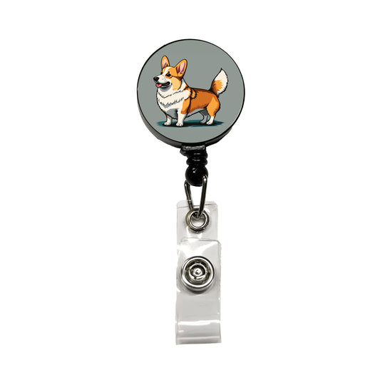 Corgi Dog Standing Retractable ID Key Card Name Tag Badge Holder with Clip