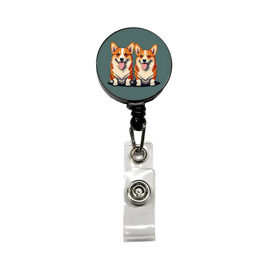 Corgis Dog Friends Brother Sister Two 2 Retractable ID Key Card Name Tag Badge Holder with Clip
