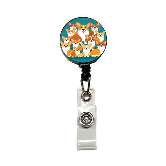 Corgis Dogs Oodles Retractable ID Key Card Name Tag Badge Holder with Clip