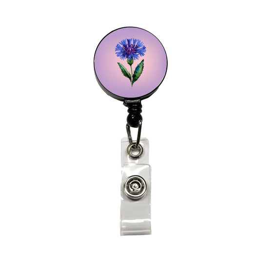 Cornflower Bachelors Buttons Flowers Blue Retractable ID Key Card Name Tag Badge Holder with Clip
