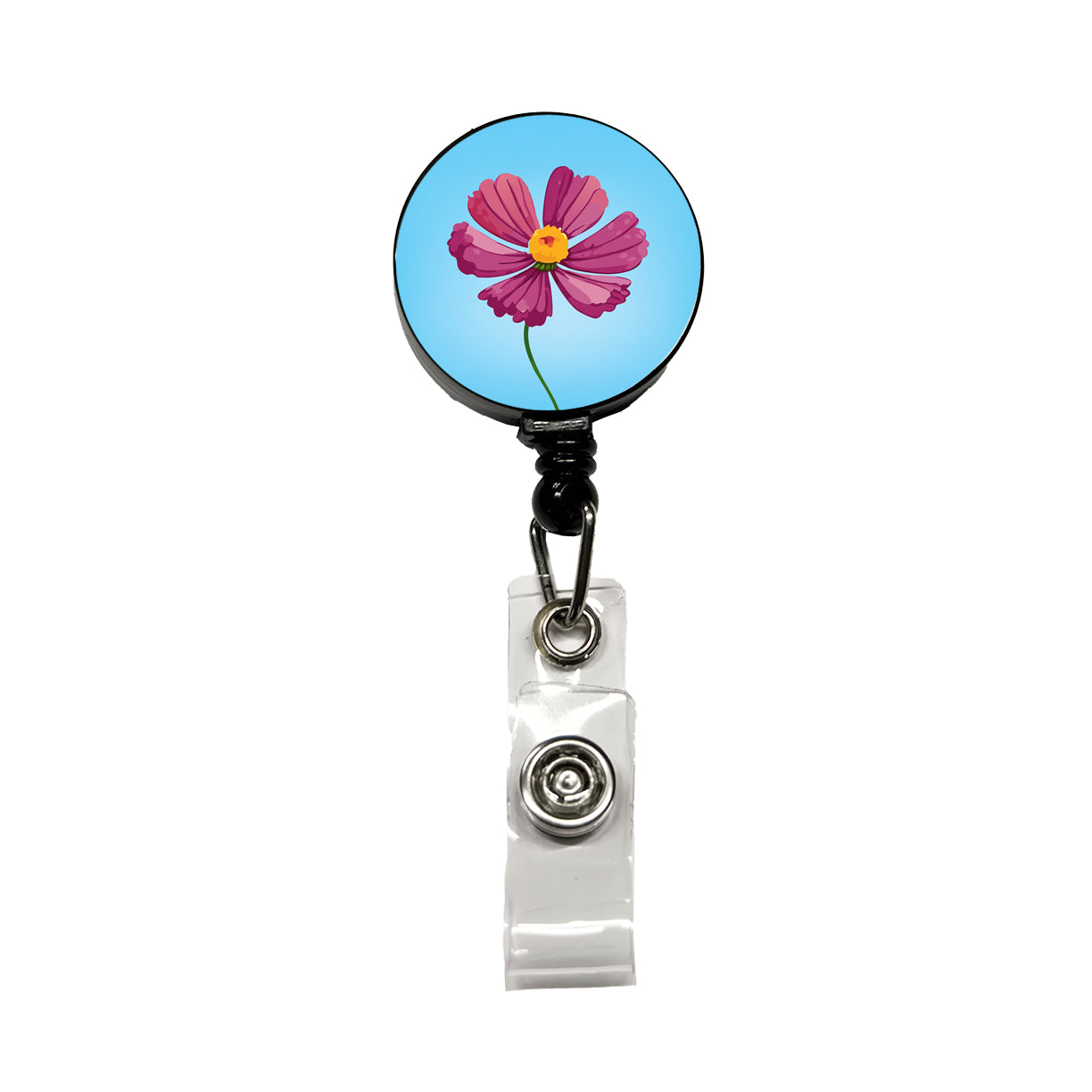 Cosmos Flower Pink Retractable ID Key Card Name Tag Badge Holder with Clip