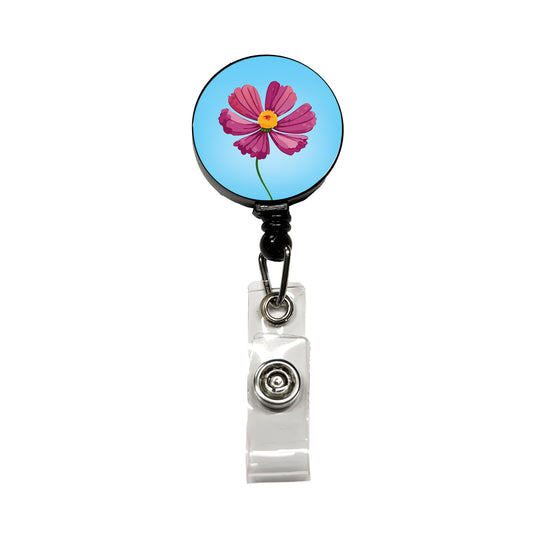 Cosmos Flower Pink Retractable ID Key Card Name Tag Badge Holder with Clip