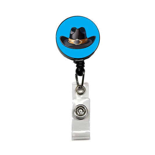 Cowboy Hat Black Western Country Retractable ID Key Card Name Tag Badge Holder with Clip