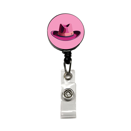 Cowgirl Hat Pink Western Country Retractable ID Key Card Name Tag Badge Holder with Clip
