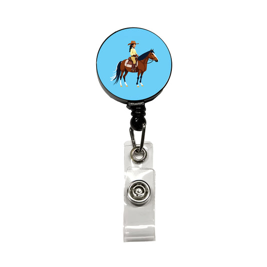 Cowgirl Woman on Horse Retractable ID Key Card Name Tag Badge Holder with Clip