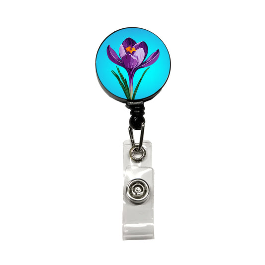 Crocus Flower Purple Watercolor Retractable ID Key Card Name Tag Badge Holder with Clip
