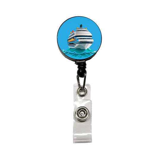 Cruise Ship on Ocean Trip Vacation Bon Voyage Retractable ID Key Card Name Tag Badge Holder with Clip