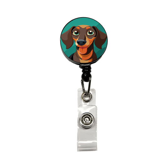 Dachshund Dog Sticking Out Tongue Funny Retractable ID Key Card Name Tag Badge Holder with Clip